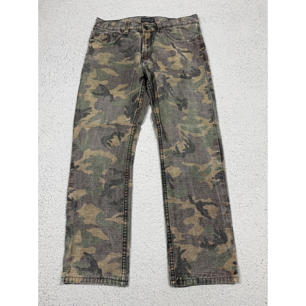 Bullhead Jeans Mens 32x27 Green Camouflage Slim Tapered Denim‎ Camo Pants